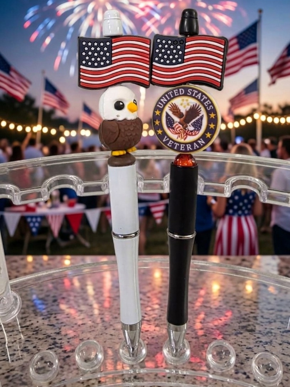 Custom Patriotic Beaded Pen Sβ United States Veteran Or Eagle Design